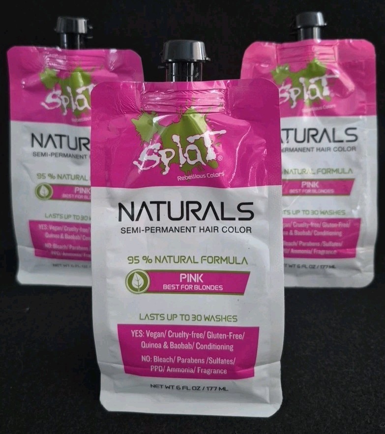 3-Splat NATURALS Semi-permanent Hair Color PINK for BLONDE 6 oz Each