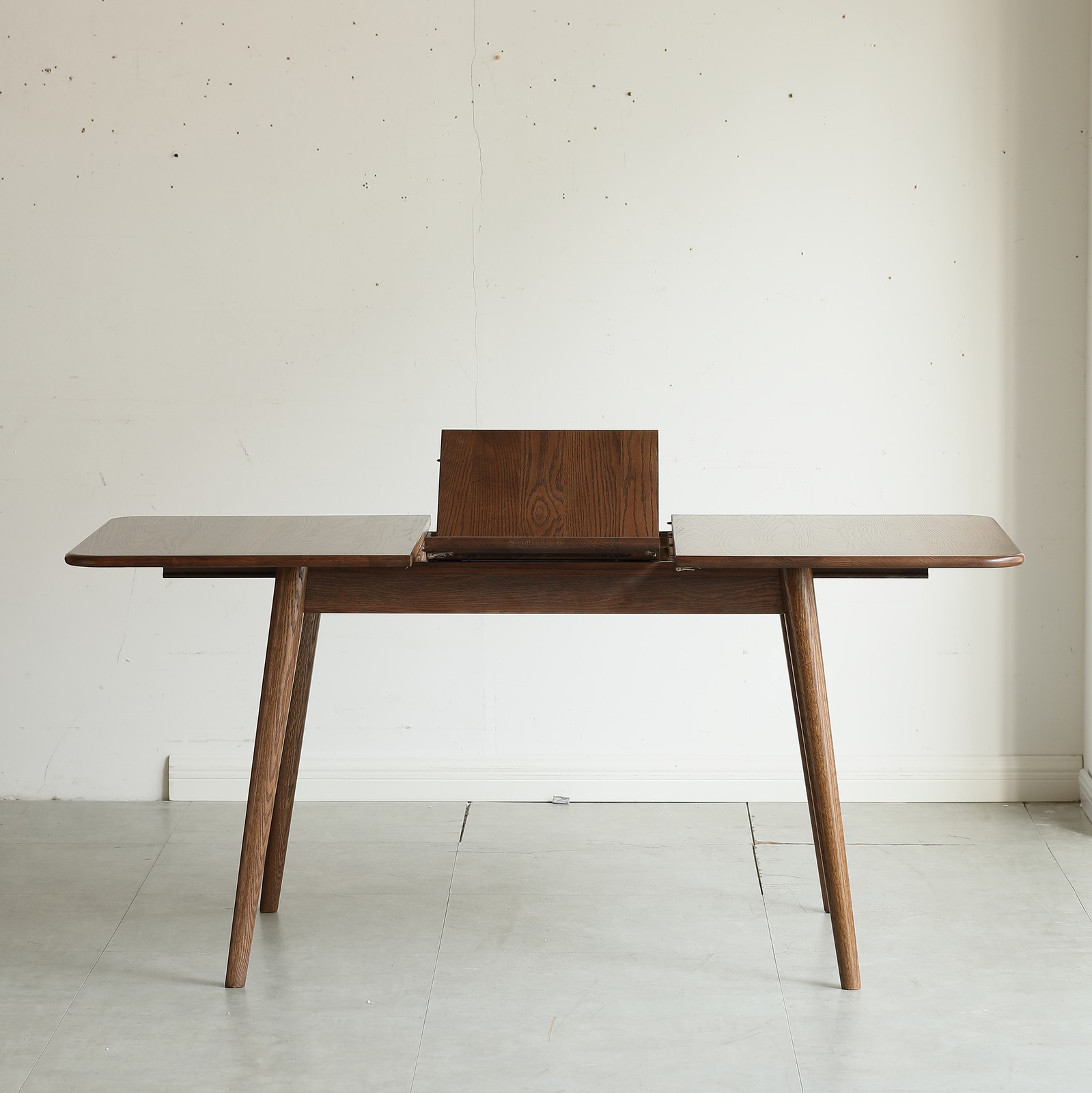 Walnut color solid oak round corner diagonal leg telescopic table 1.2-1.6m, fo
