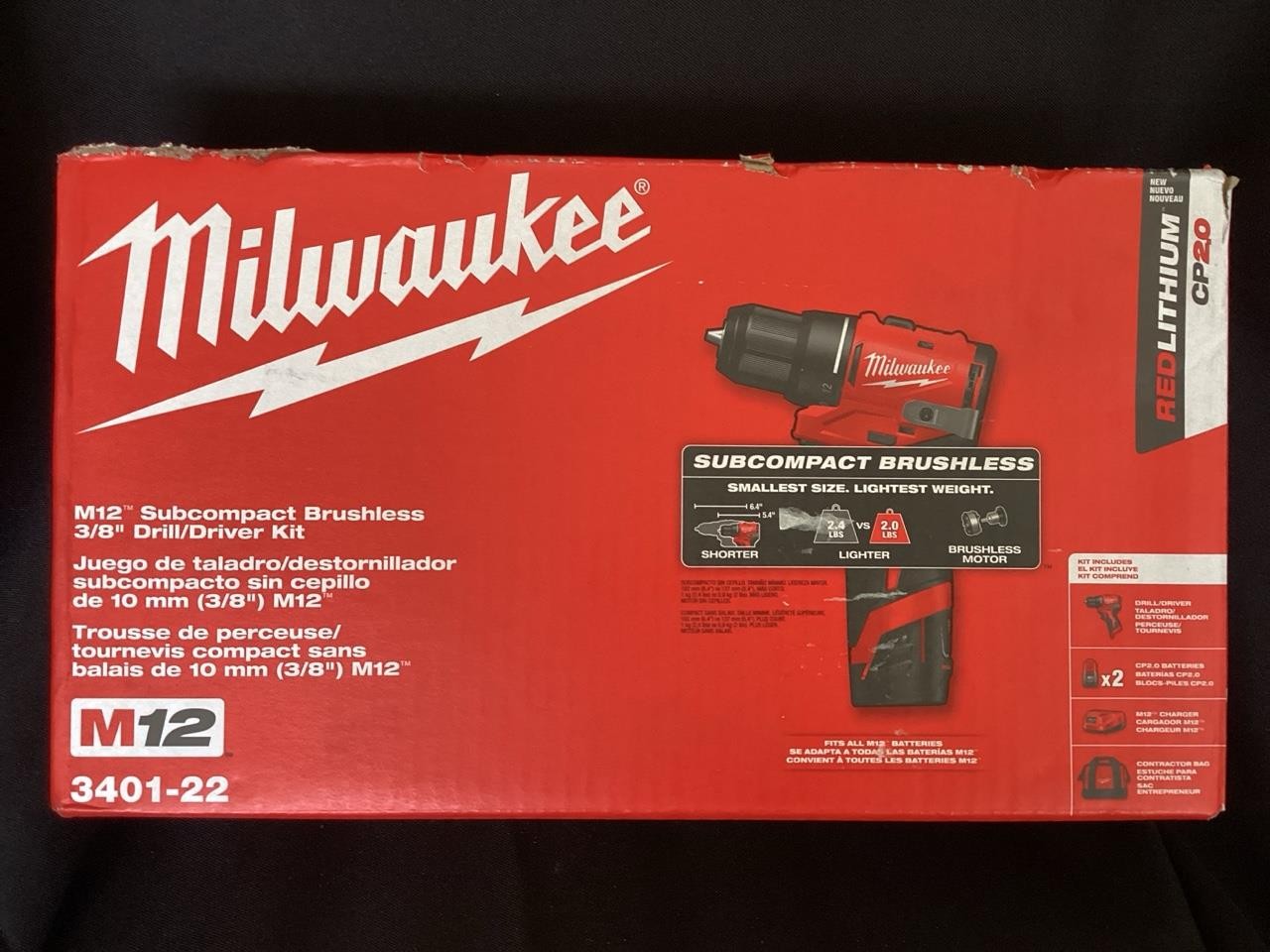 + Milwaukee M12 Subcompact Brushless 3/8" Drill/Driver Kit 3401-22