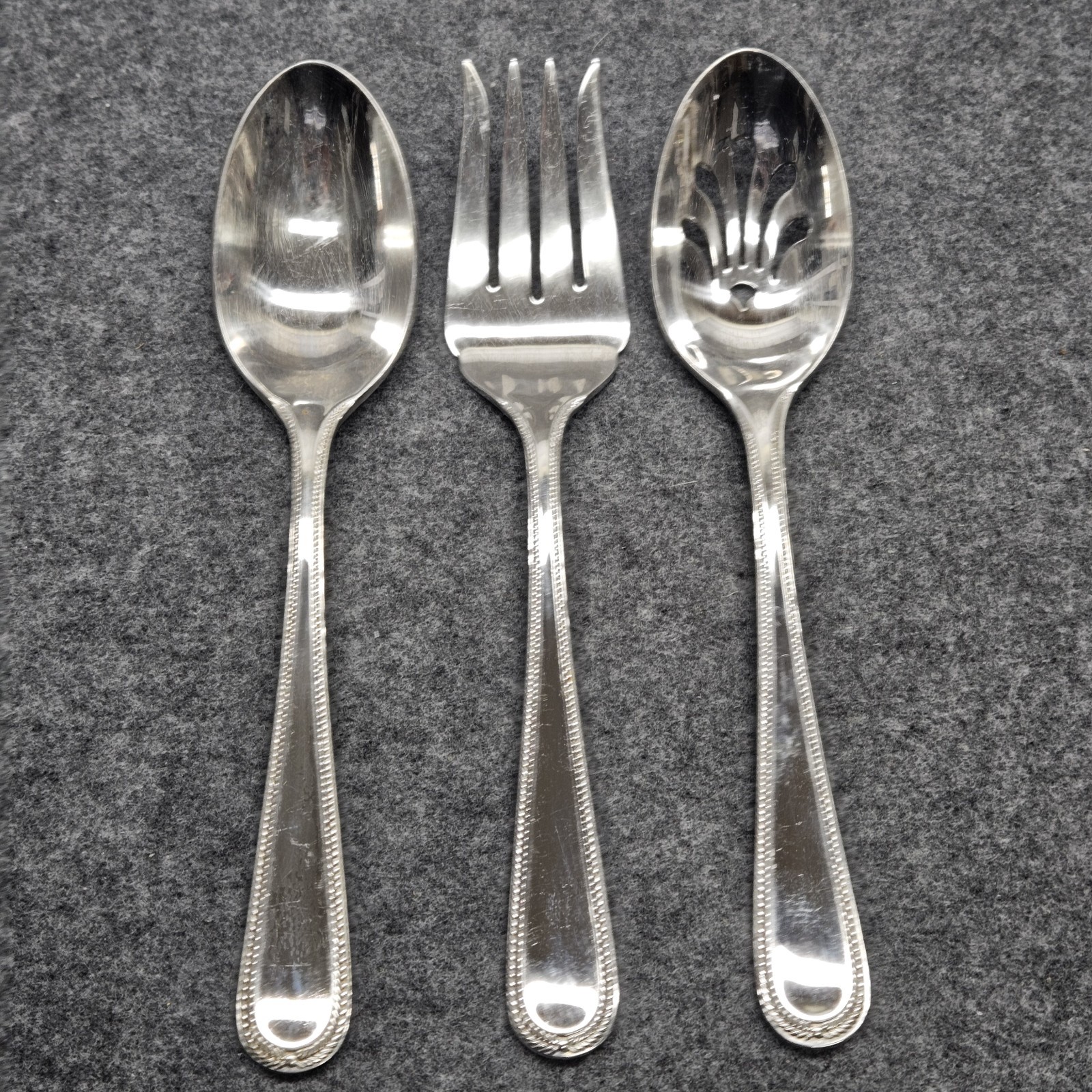 Gorham Braid Serving Hostess Set Spoon Slotted Fork Stainless Flatware Lot (3)