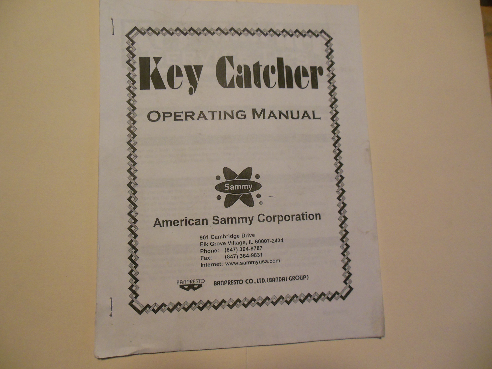 KEY CATCHER  SAMMY  original arcade video game manual