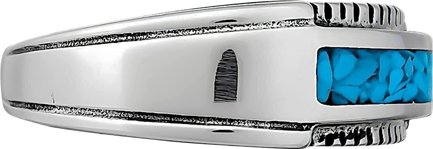 Size 9.5-925 Sterling Silver Rectangular Turquoise Ring, Sawtooth Accent...