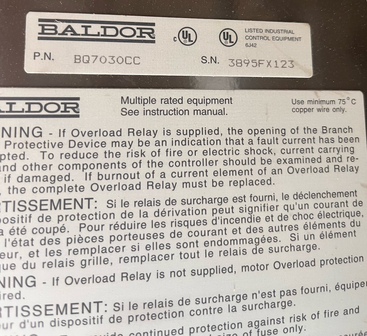 Baldor Dynamic Brake Enclosure BQ7-030-CC Box Only