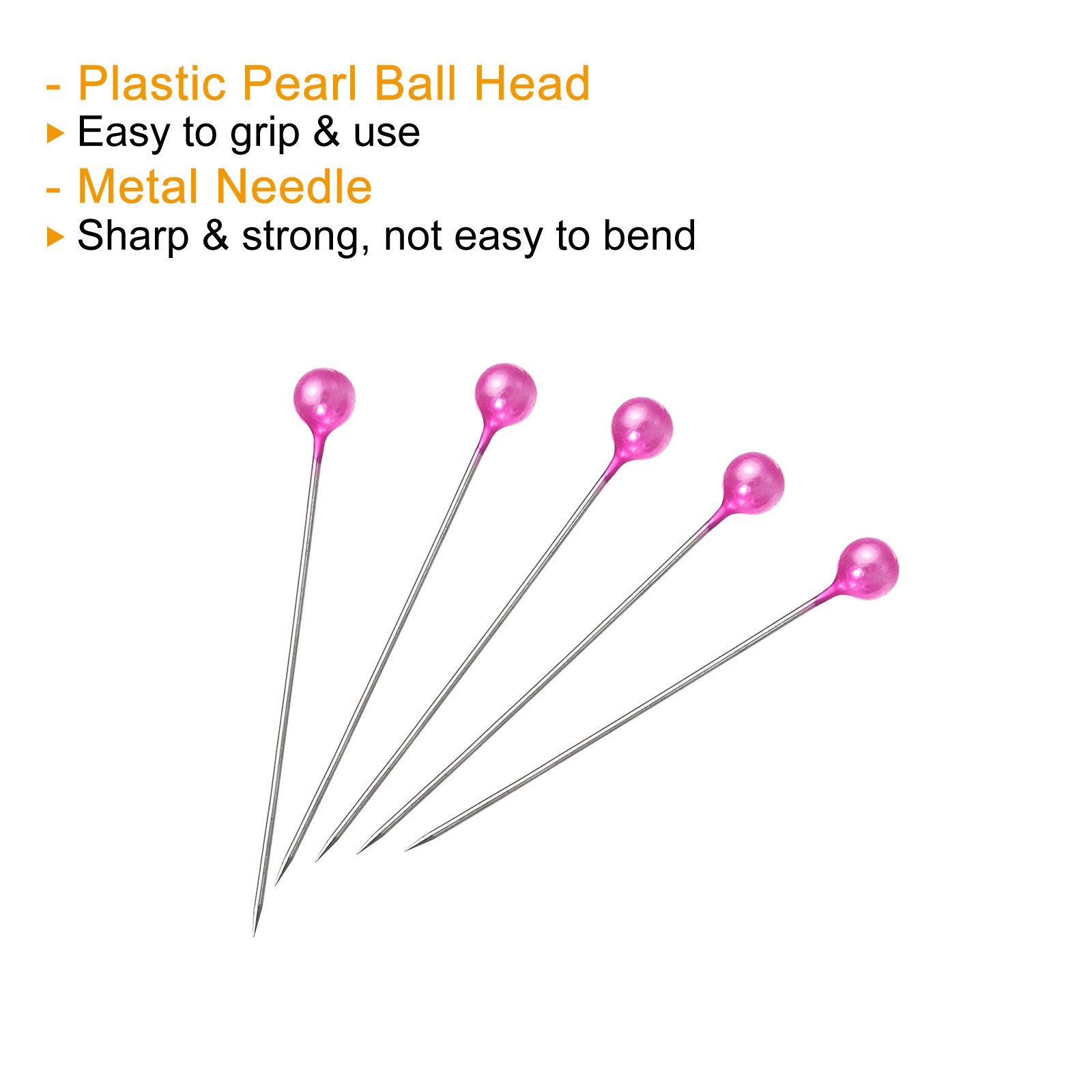 Pearl Sewing Pins, 4 Stainless Steel Ball Head Set, Pink