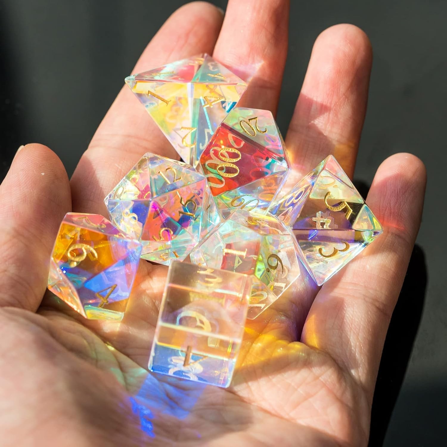 DND Dice Set in Gift Box - Rainbow Glass