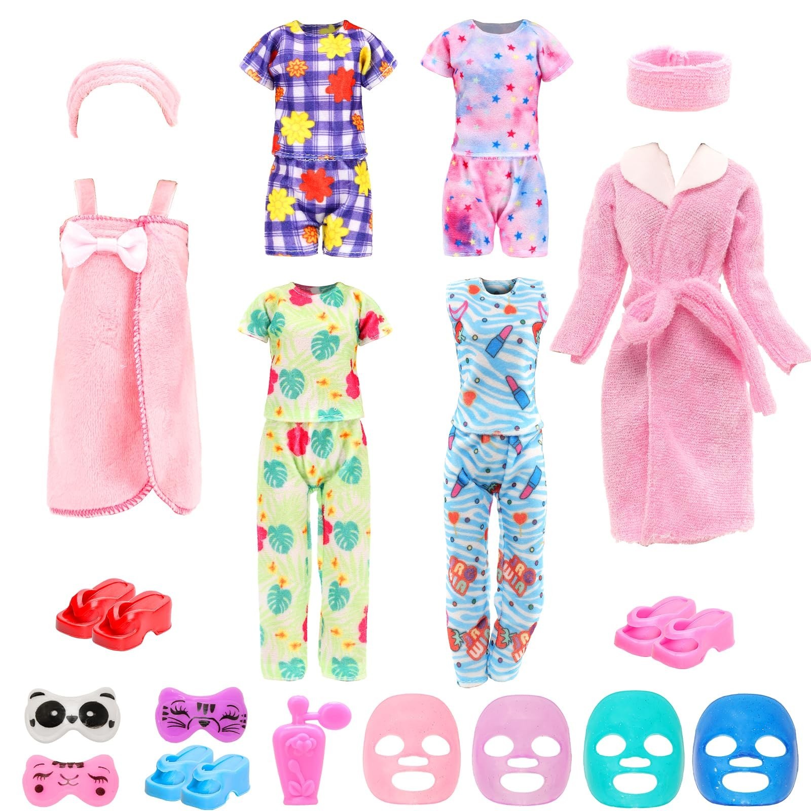 19 Pcs Doll Clothes and Accessories Including 4 Pajamas 1 Bathrobe 1 Bath Tow...