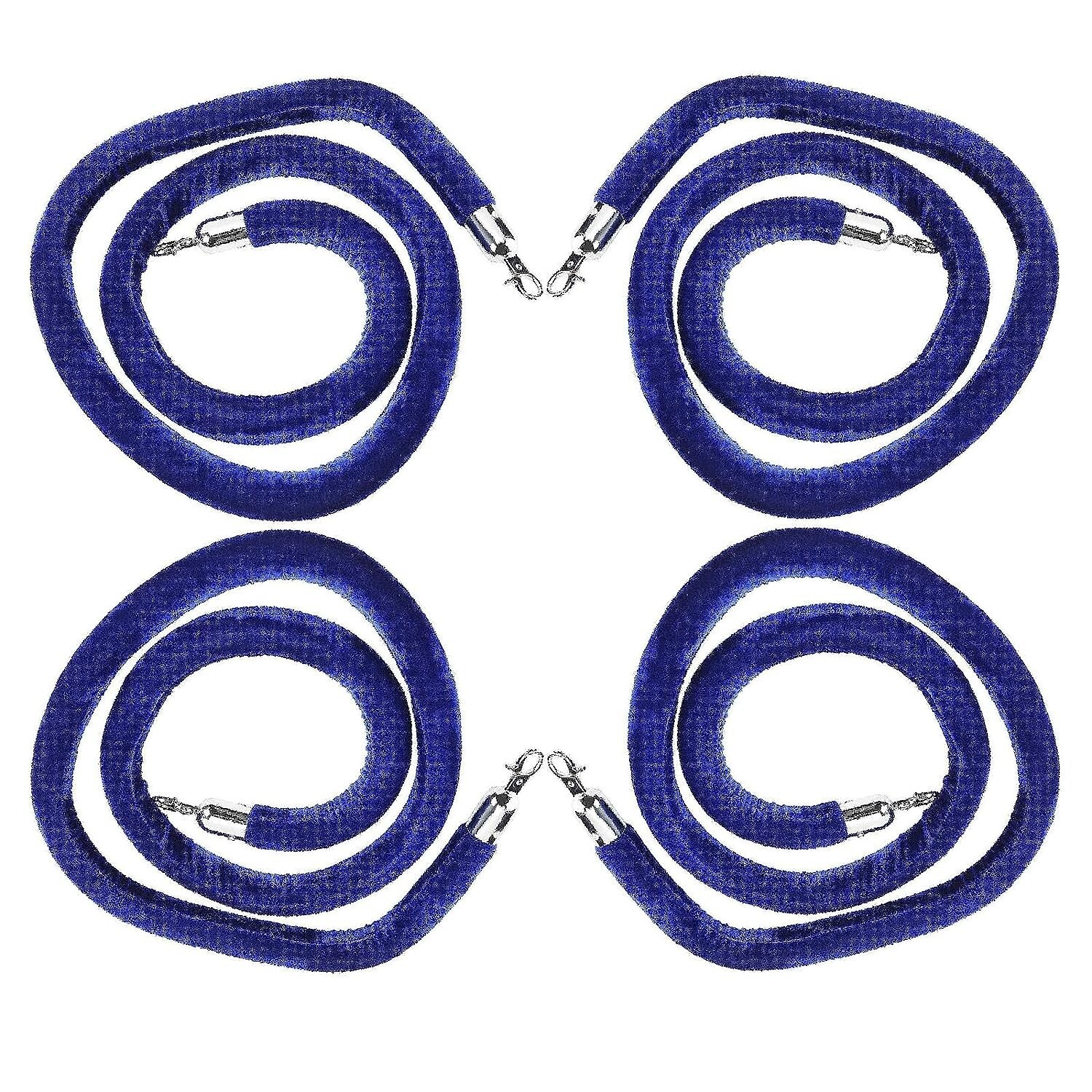 NovelBee 4pcs Blue Velvet Stanchion Ropes with Silver Hooks,6.6 Feet Stanchion Q
