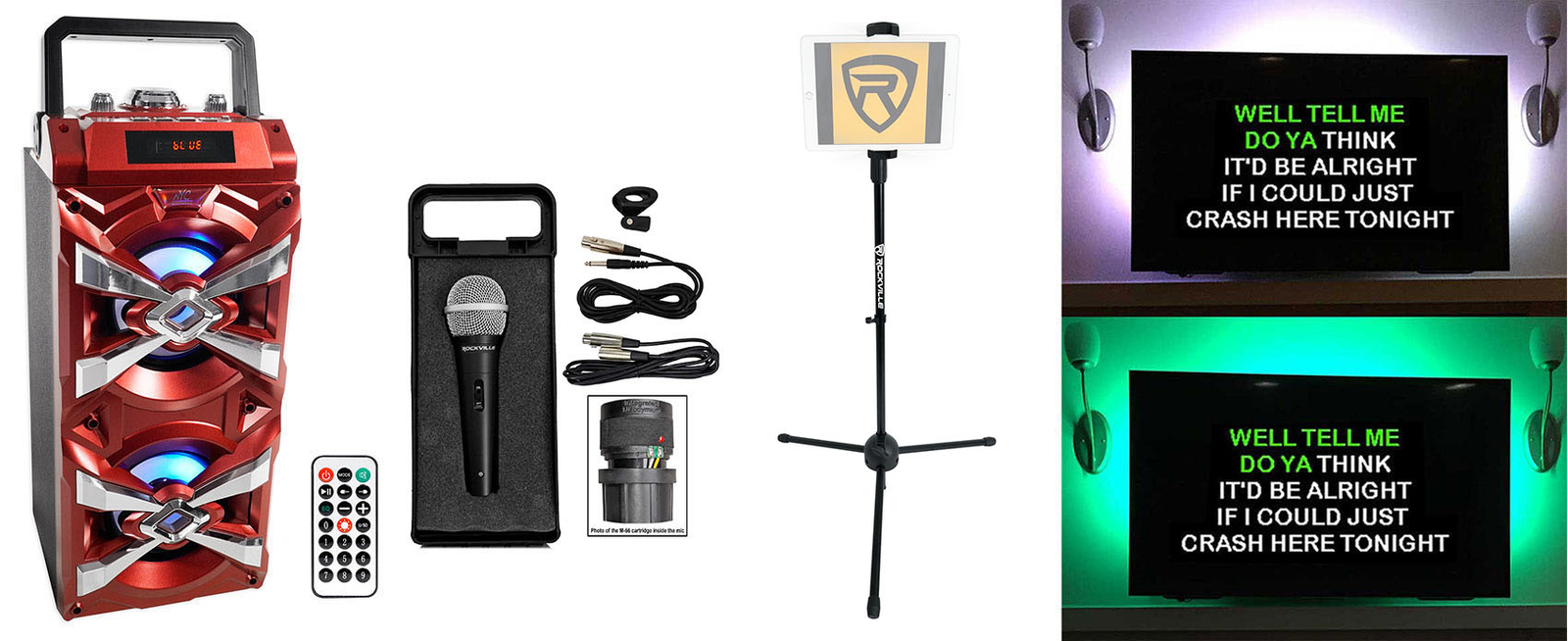 NYC Acoustics Bluetooth Karaoke Machine System wActive+TV LED's+Mic+Remote+Stand