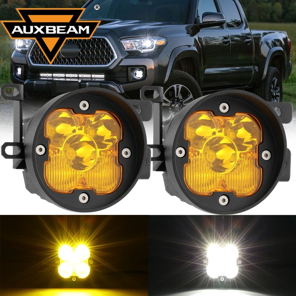 AUXBEAM LED Fog Light Kit White + Amber Shield For Toyota Tacoma Tundra 4Runner