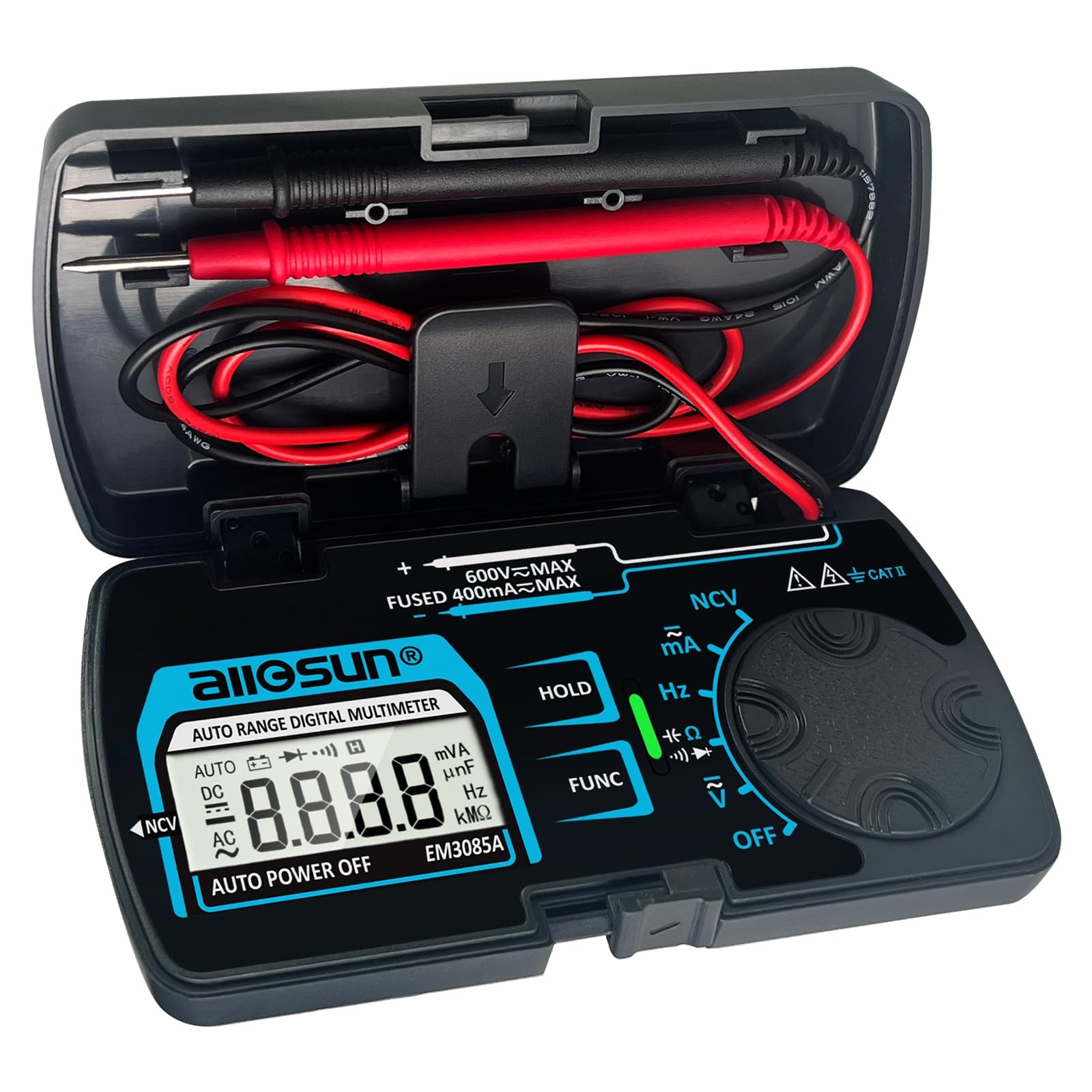 ALLOSUN Digital Multimeter Pocket Size DC AC Voltage Current Tester NCV Black