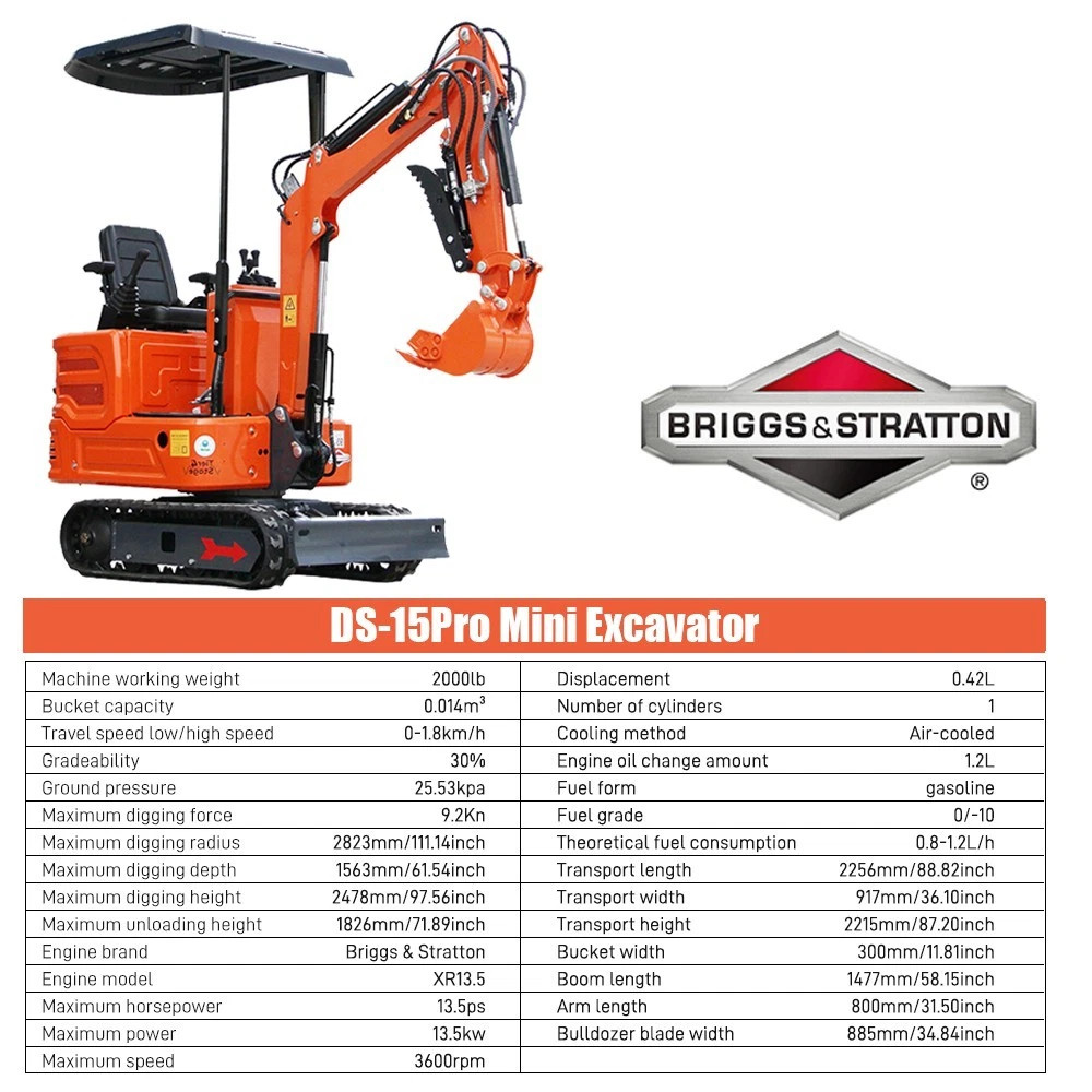 1 Ton Mini Excavator Orange B&S Engine Hydraulic System, USA STOCK, TX