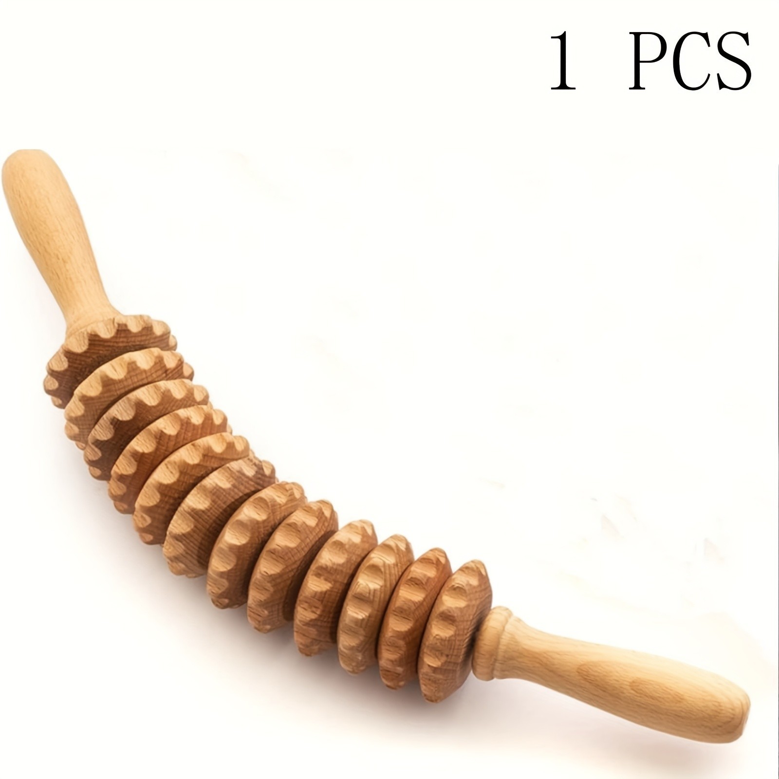 Wooden Massage Roller Stick, 12-axis curved design with ergonomic handle