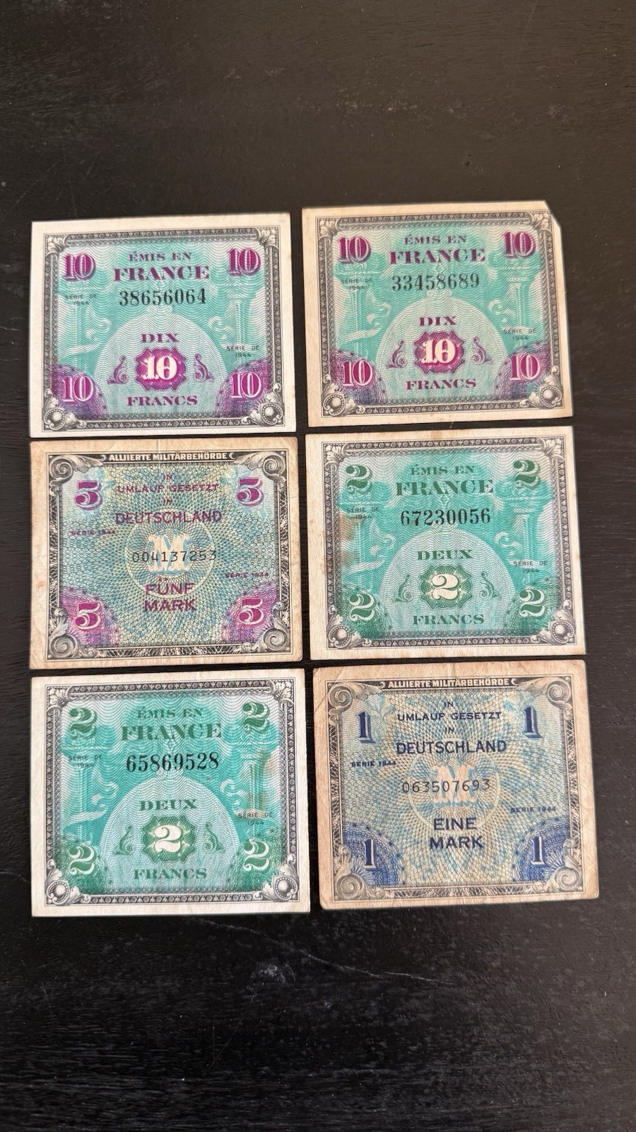 WWII Allied Military Currency France Germany Banknotes Lot