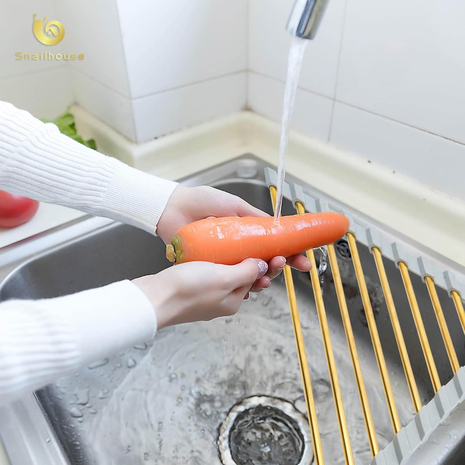 Small Triangle Roll up Dish Drying Rack, Stainless Steel Kitchen Foldable Sink C