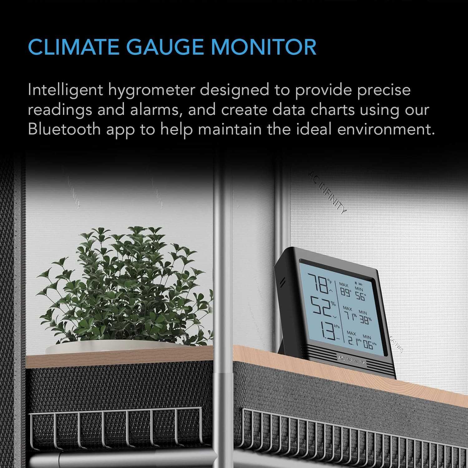 AC Infinity CLOUDCOM B2, Temperature Humidity VPD Smart Hygrometer with Black