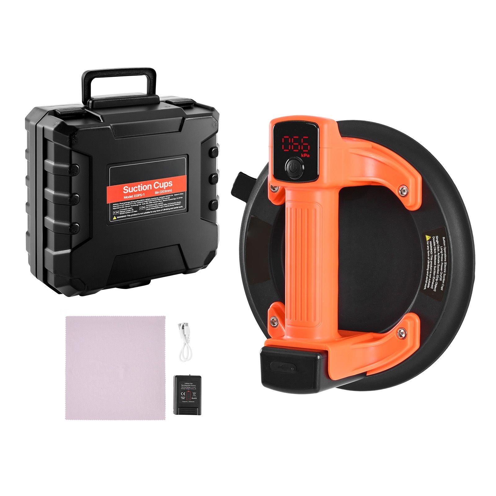 Electric Suction Cup Lifter 8in, 440lb Max, Digital Vacuum & Battery Readout