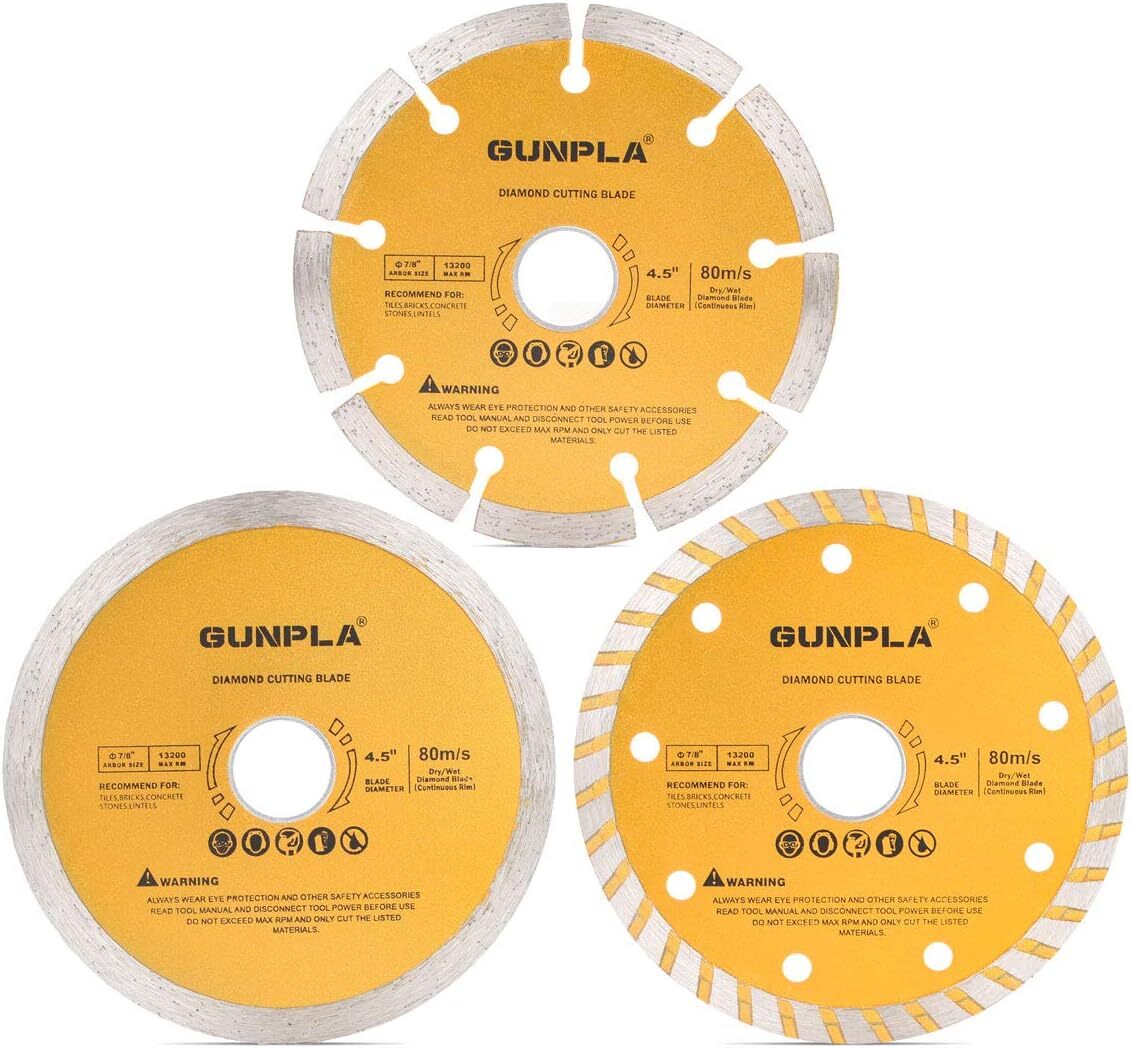 3 Pieces 4-1/2 Inch Diamond Cutting Blade Continuous Segmented Turbo Rim