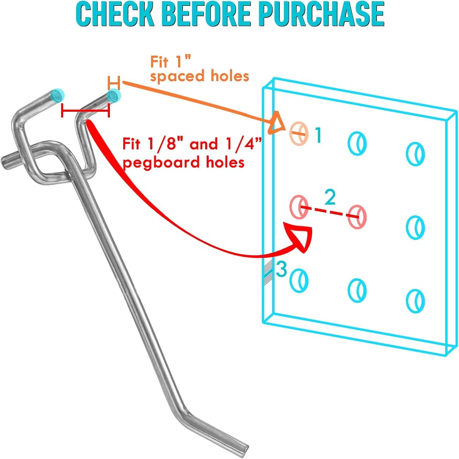 Pegboard Hooks Accessories - 62pcs 2/4/6 Inch Metal Peg Board Tool Hangers, F...