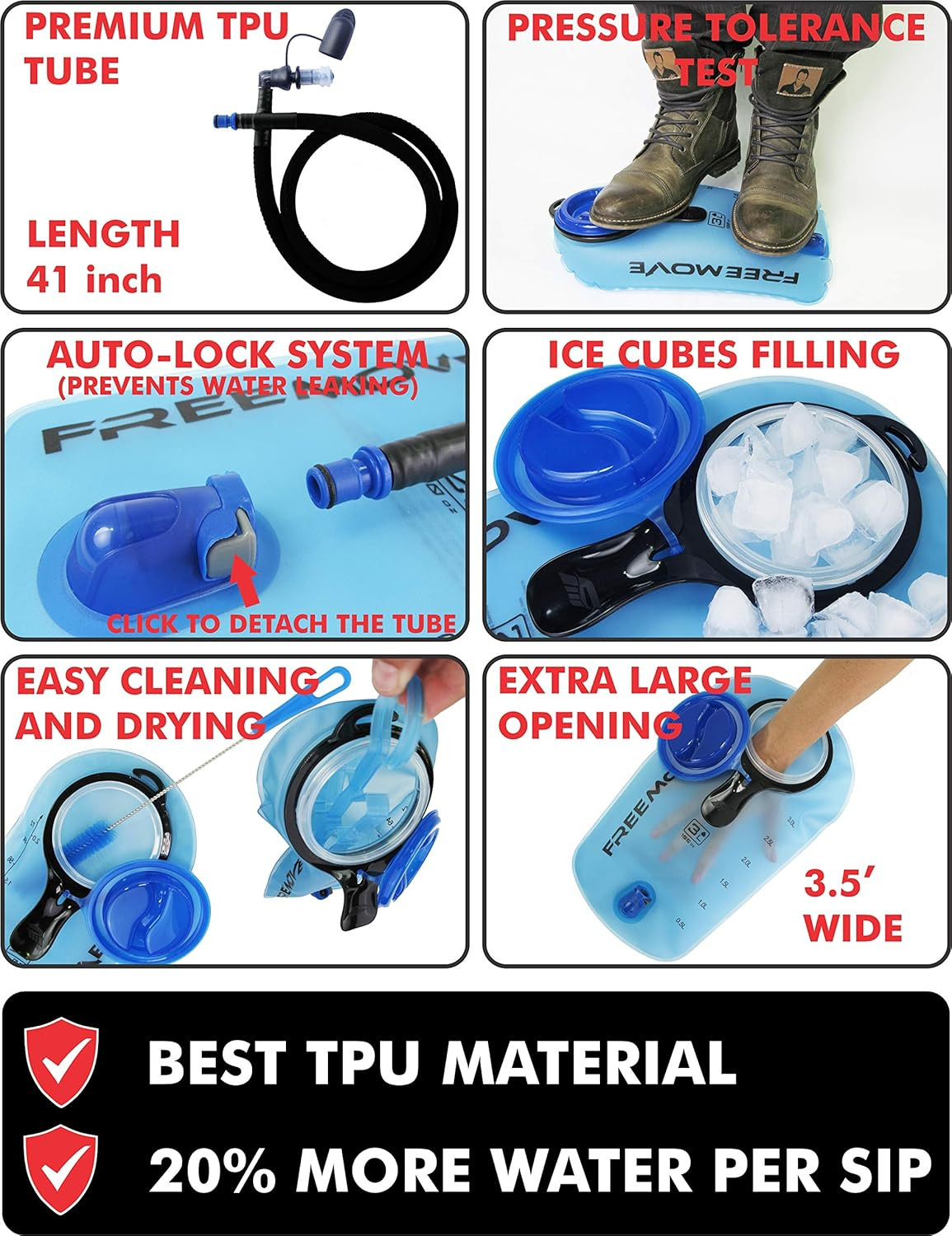 Hydration Bladder 3L Water Bladder for Hiking Backpack Blue or Gr