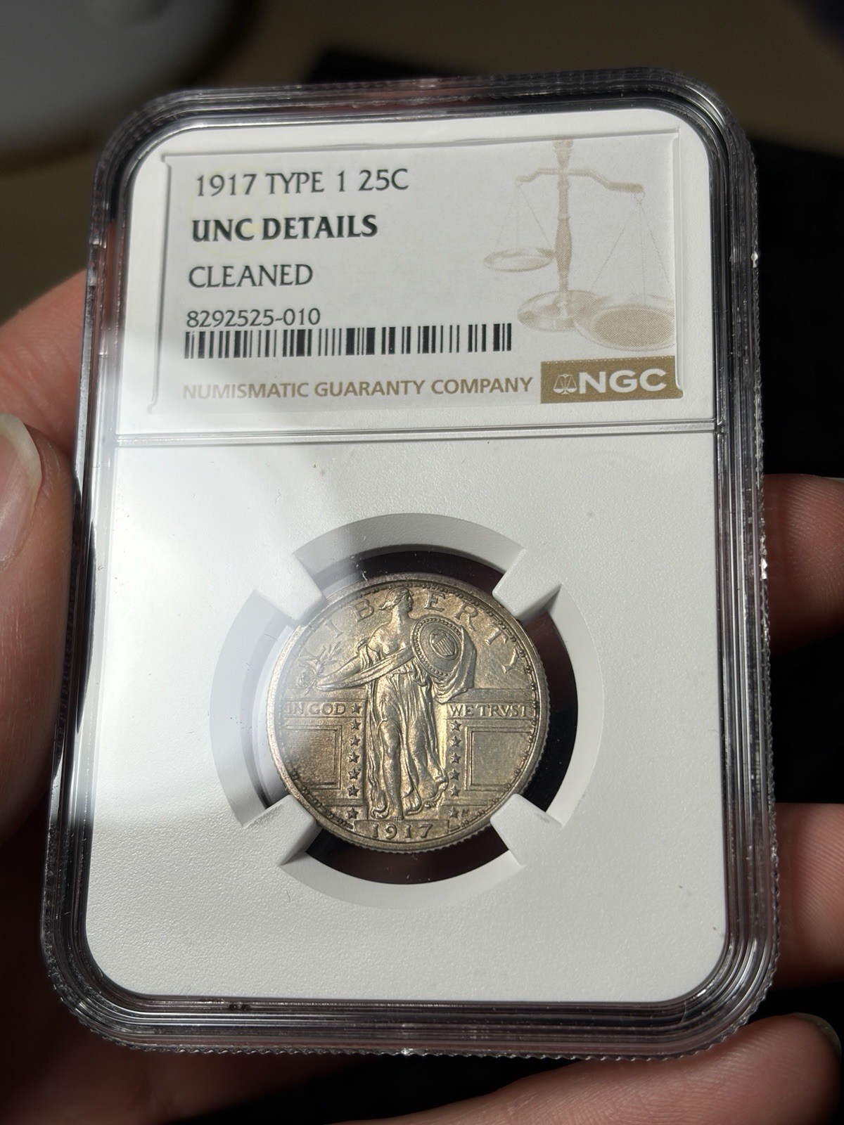 1917 Type 1 NGC Unc Details Standing Liberty Quarter Toned