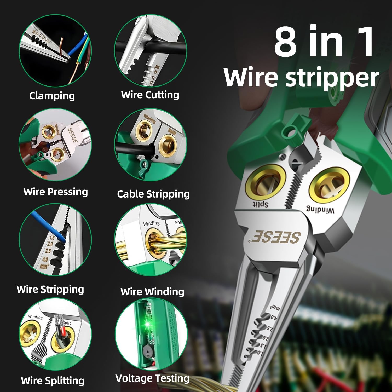 8-in-1 Wire Stripper Pliers: Compact Portable Multi-Function Electrician Tool...