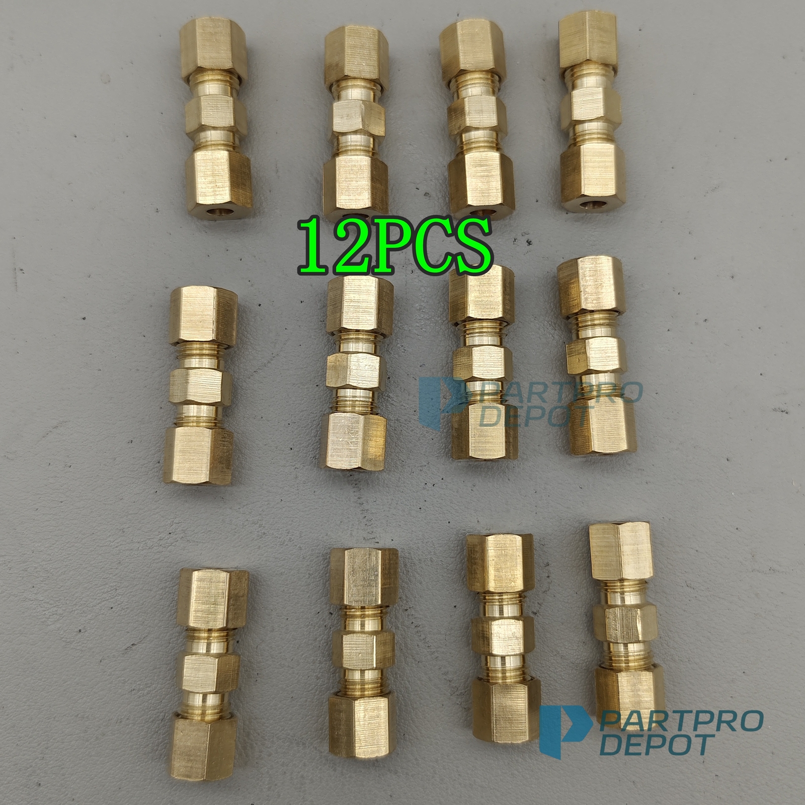 12* Straight Brass Brake Line Inverted Compression Fitting Unions Fit 3/16" Tube