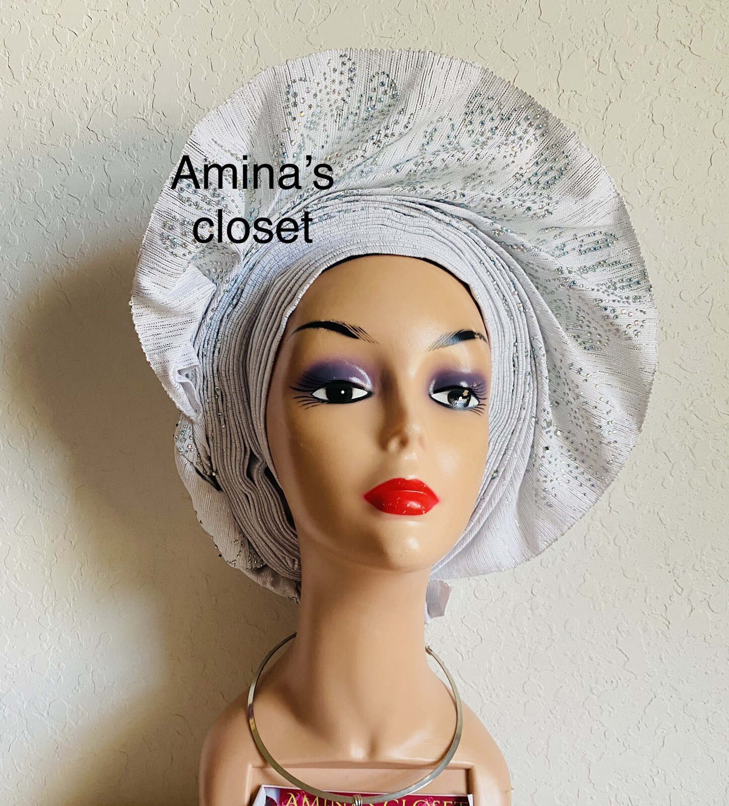 Aso-Oke African Headtie Auto Gele, Headgear, Stoned Gele, Ready Made Gele Fabric
