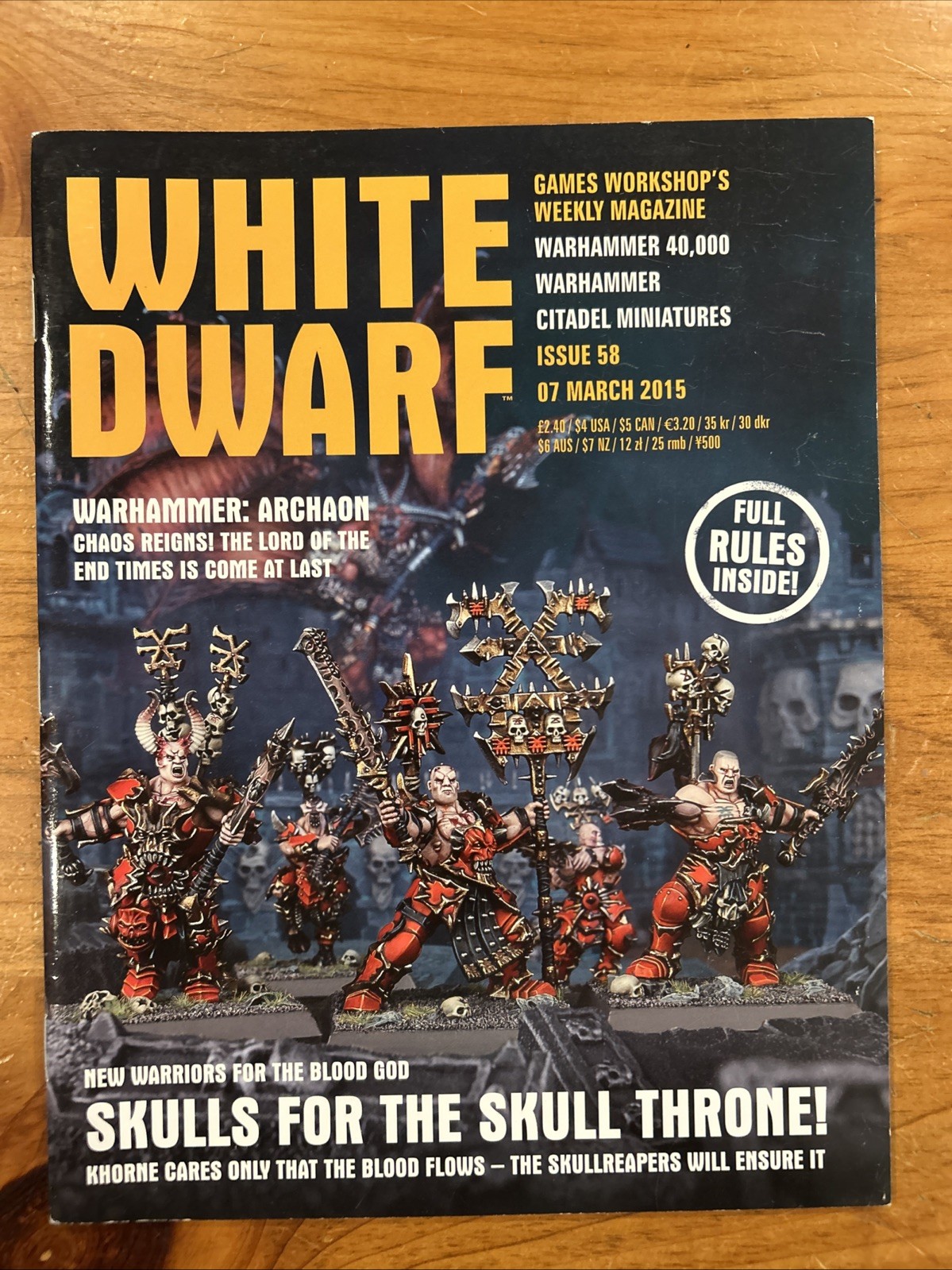 WARHAMMER MAGAZINE WHITE DWARF ISSUE #58 March 7 2015 Skulls For Skulls Throne!