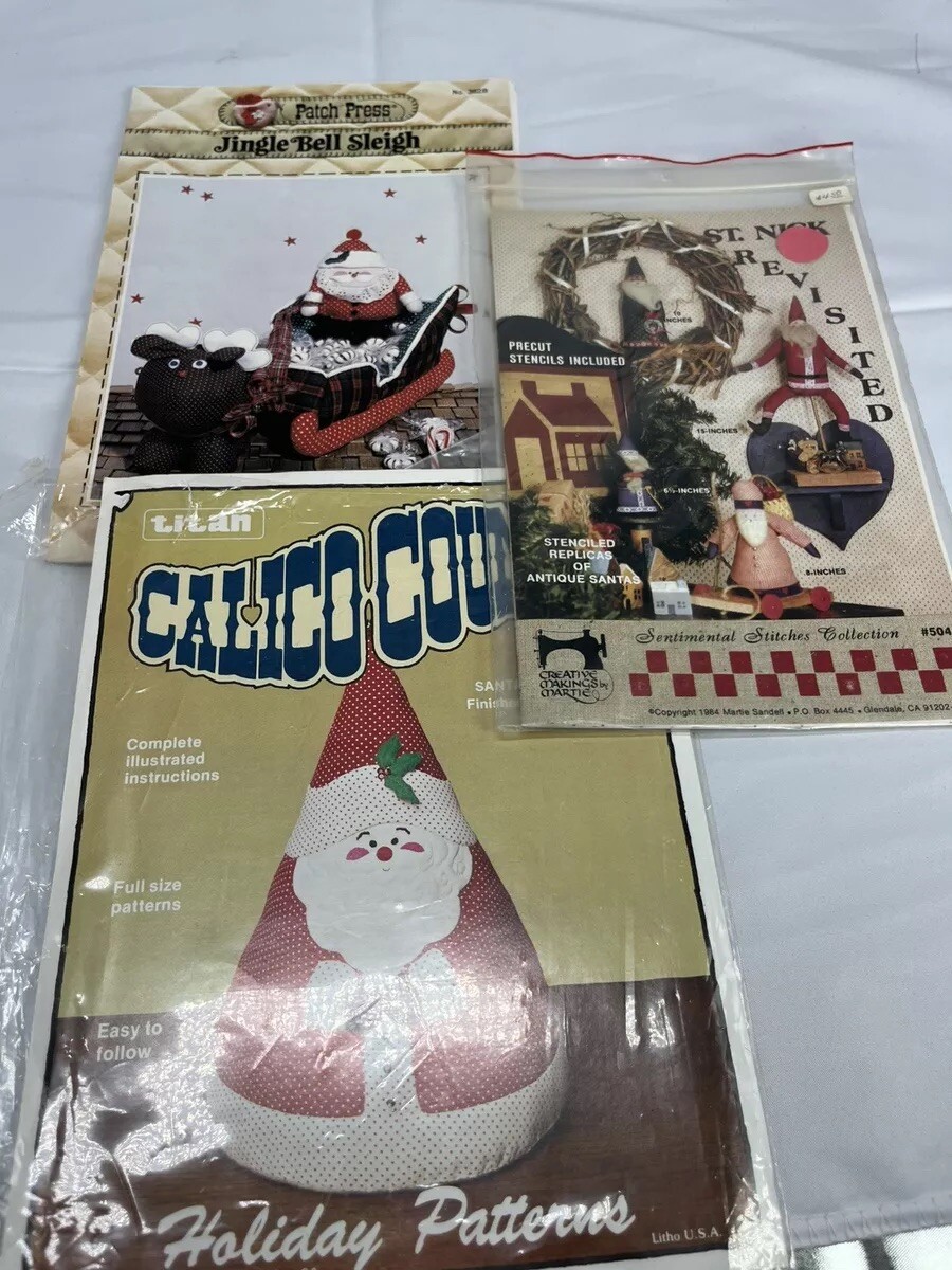 Vtg 80s Christmas Santa Centerpiece  Calico County Craft Pattern Santa’s Sleigh