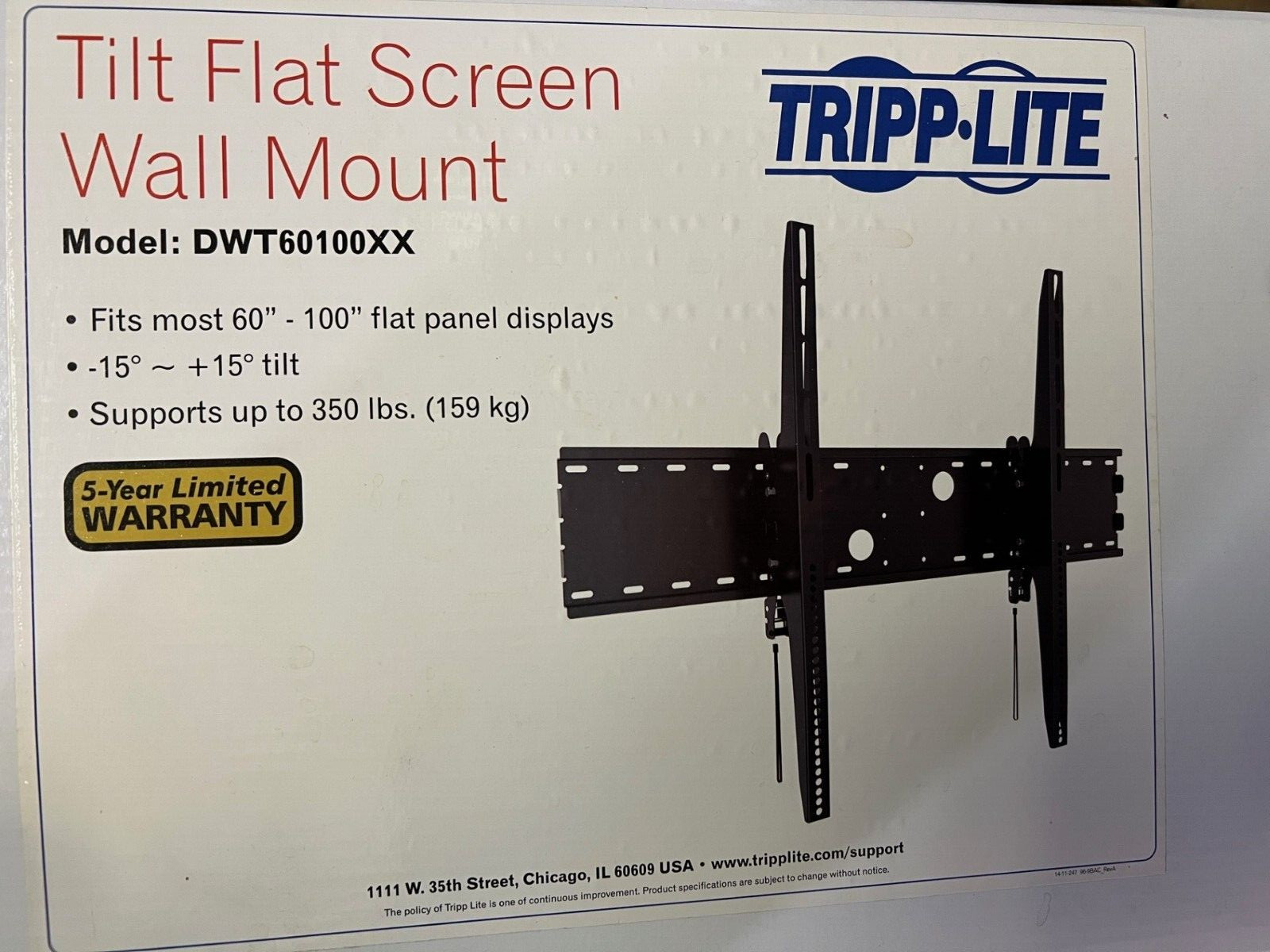 Tripp Lite WALL MONITOR TV MOUNT 60-100IN TILT FLAT SCREEN DISPLAYS 350LBS