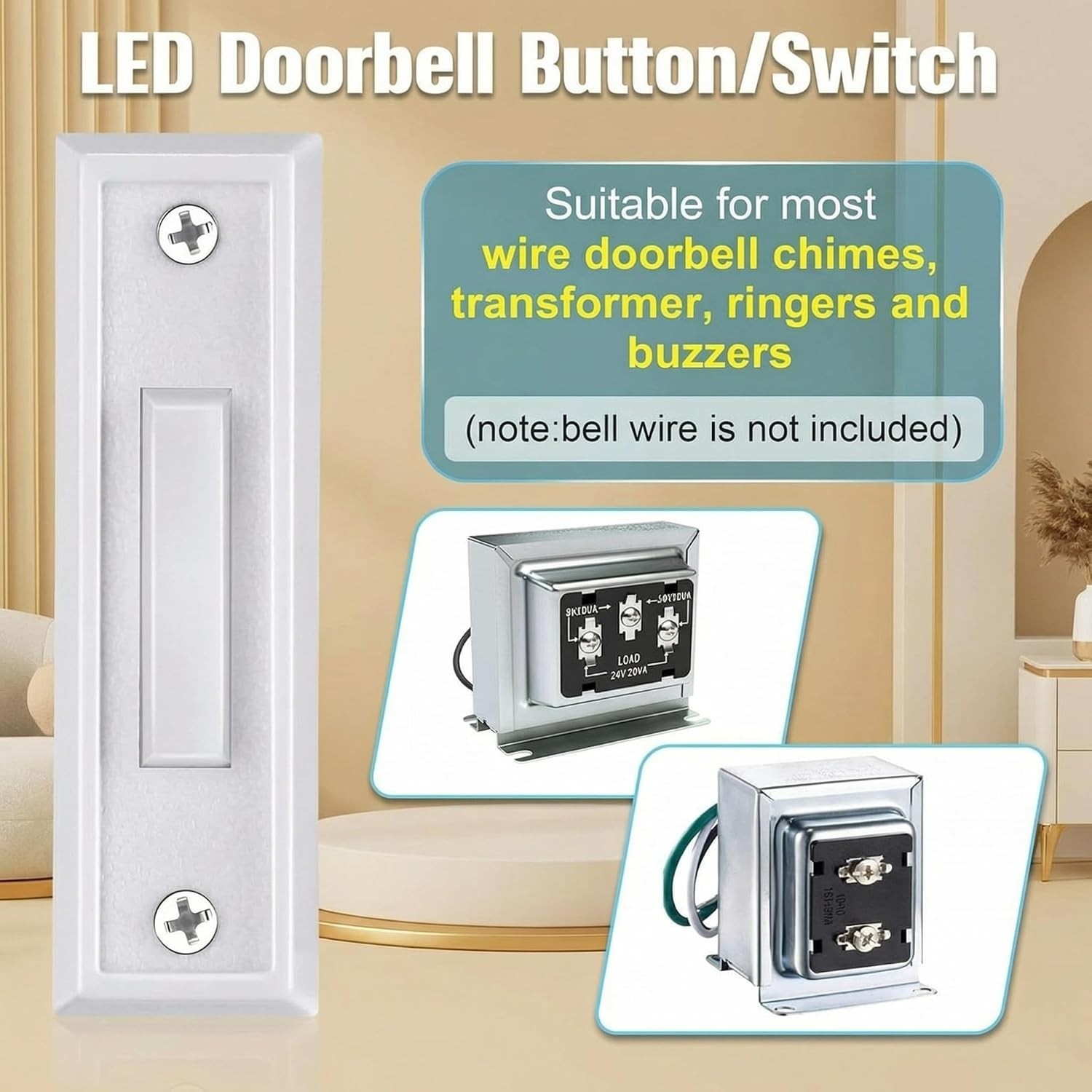Lighted Push Button Doorbell - Energy-Saving Wired Solution (Pack of 2)