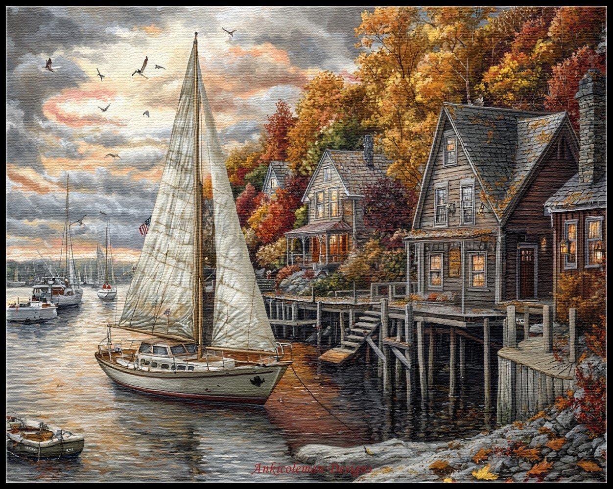 Good Times Harbor - DIY Chart Counted Cross Stitch Patterns Needlework DMC Color