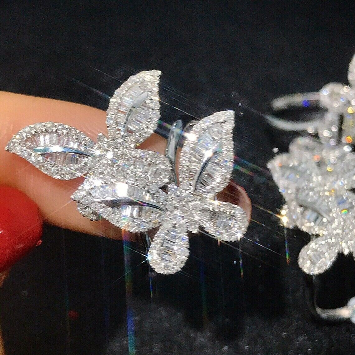 3Ct Lab Created Diamond Butterfly Engagement Ring 14K White Gold Plated