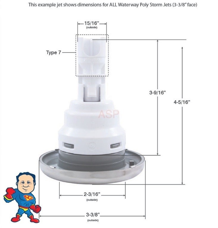 Jet Internal, Universal Replacement, Waterway, Poly Storm, 3-3/8" face diameter