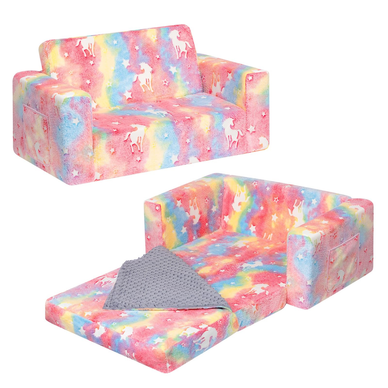 Fold Out Couch, Extra Wide Comfy 2-in-1 Cuddly Sherpa Sofa for , with Removab...