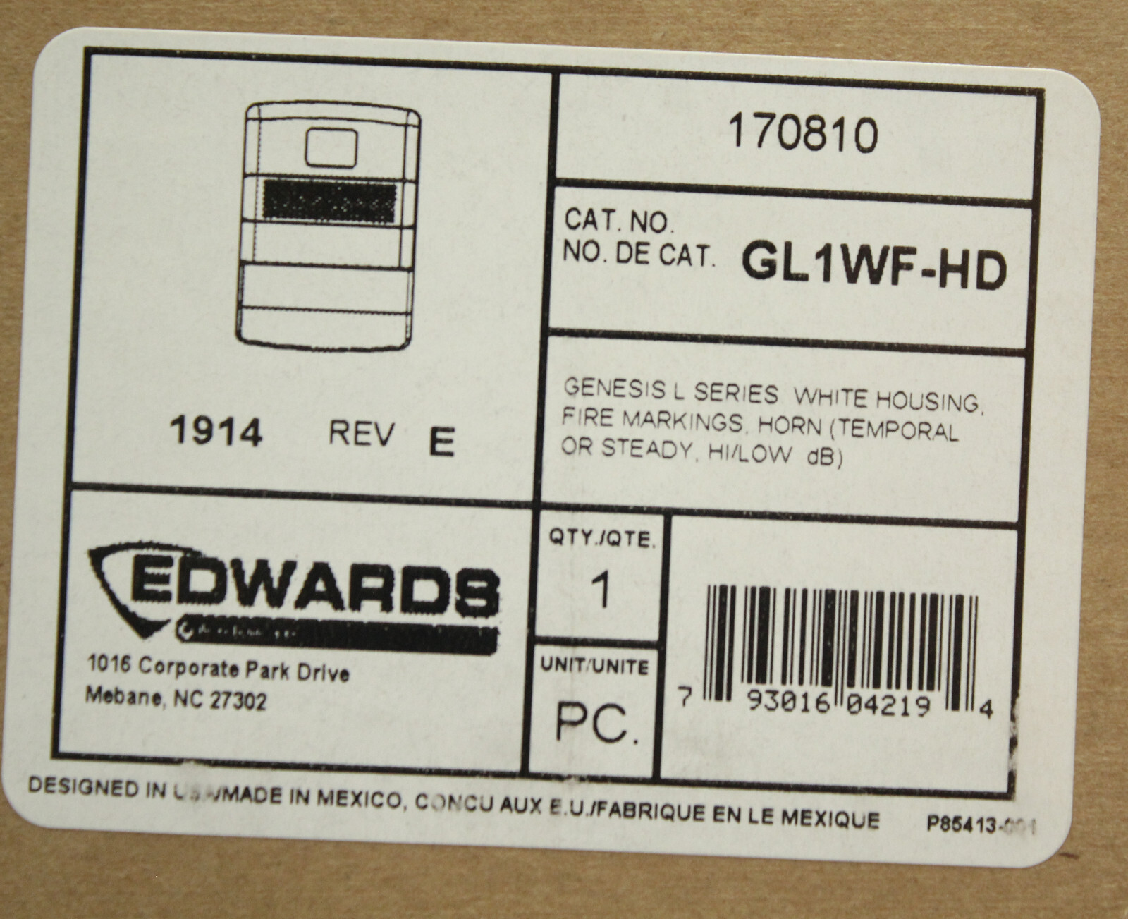 EDWARDS GL1WF-HD HORN FIRE ALARM