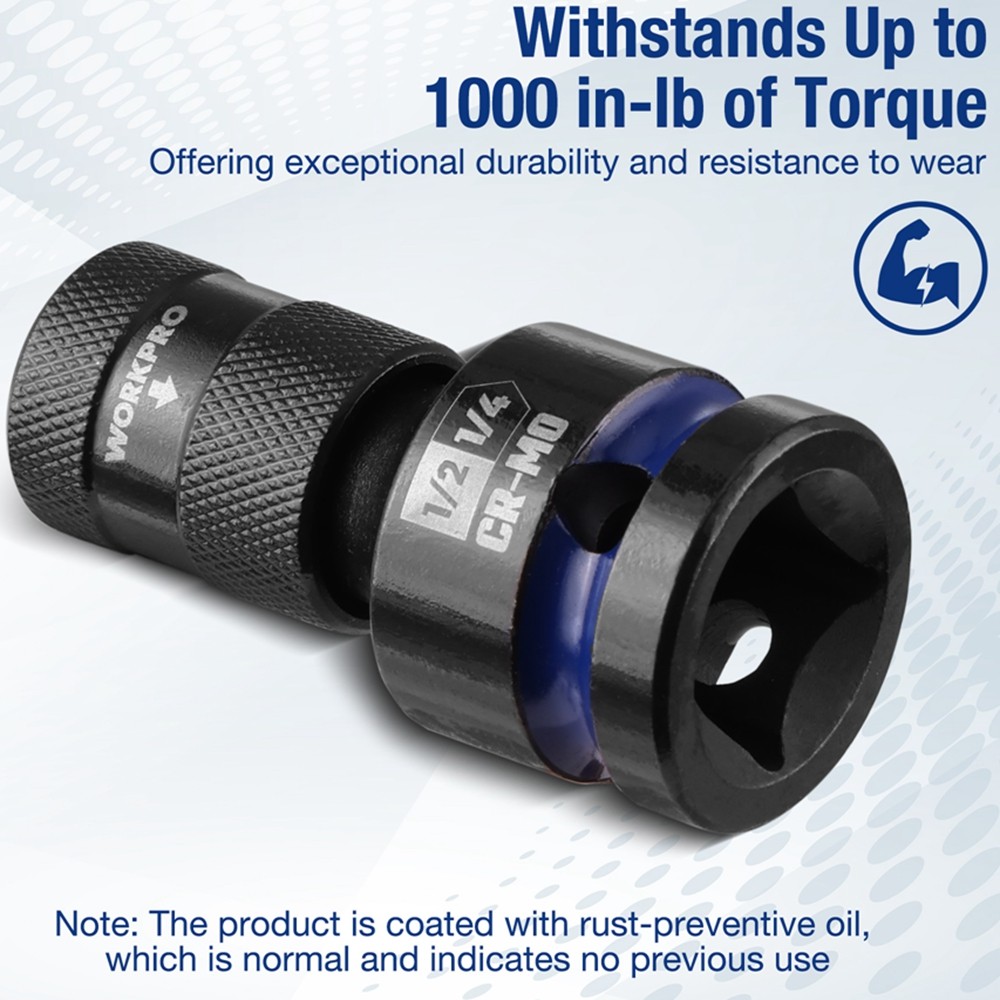 WORKPRO 1/2" Square to 1/4" Hex Quick Release Impact Socket Adapter Bit Holder