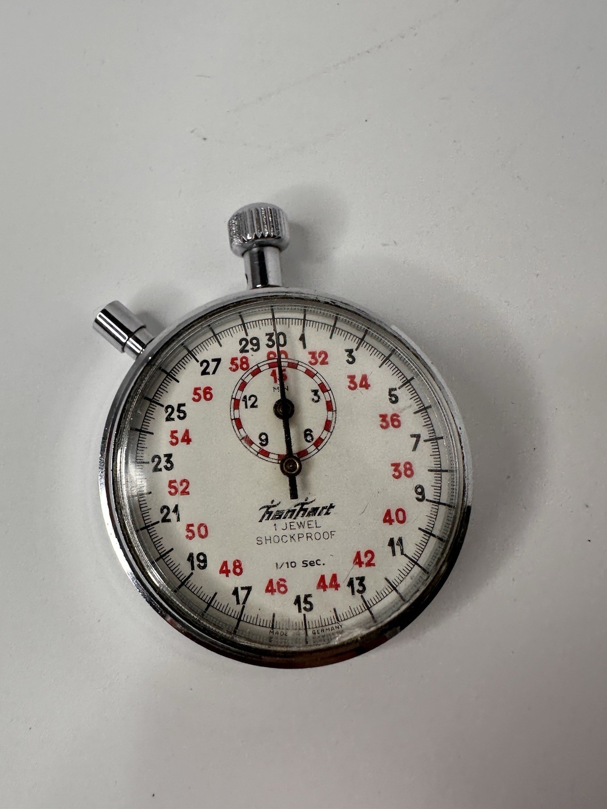 Vintage Hanhart 1 Jewel Mechanical Stopwatch 1/10 Sec Shockproof Germany Works