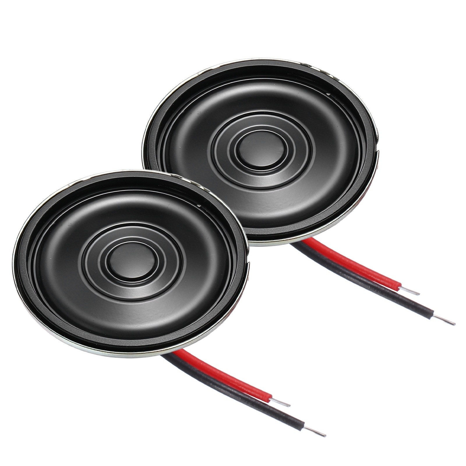 2 Pcs 1W 8 Ohm Small Speakers Metal Round Speaker with Wires, 27x5mm Black