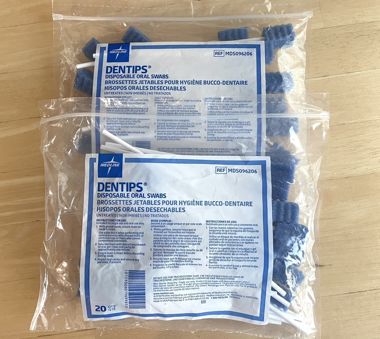 2 PK Medline Dentips Disposable Oral Swaps - 40 Count Total MDS096206 NEW