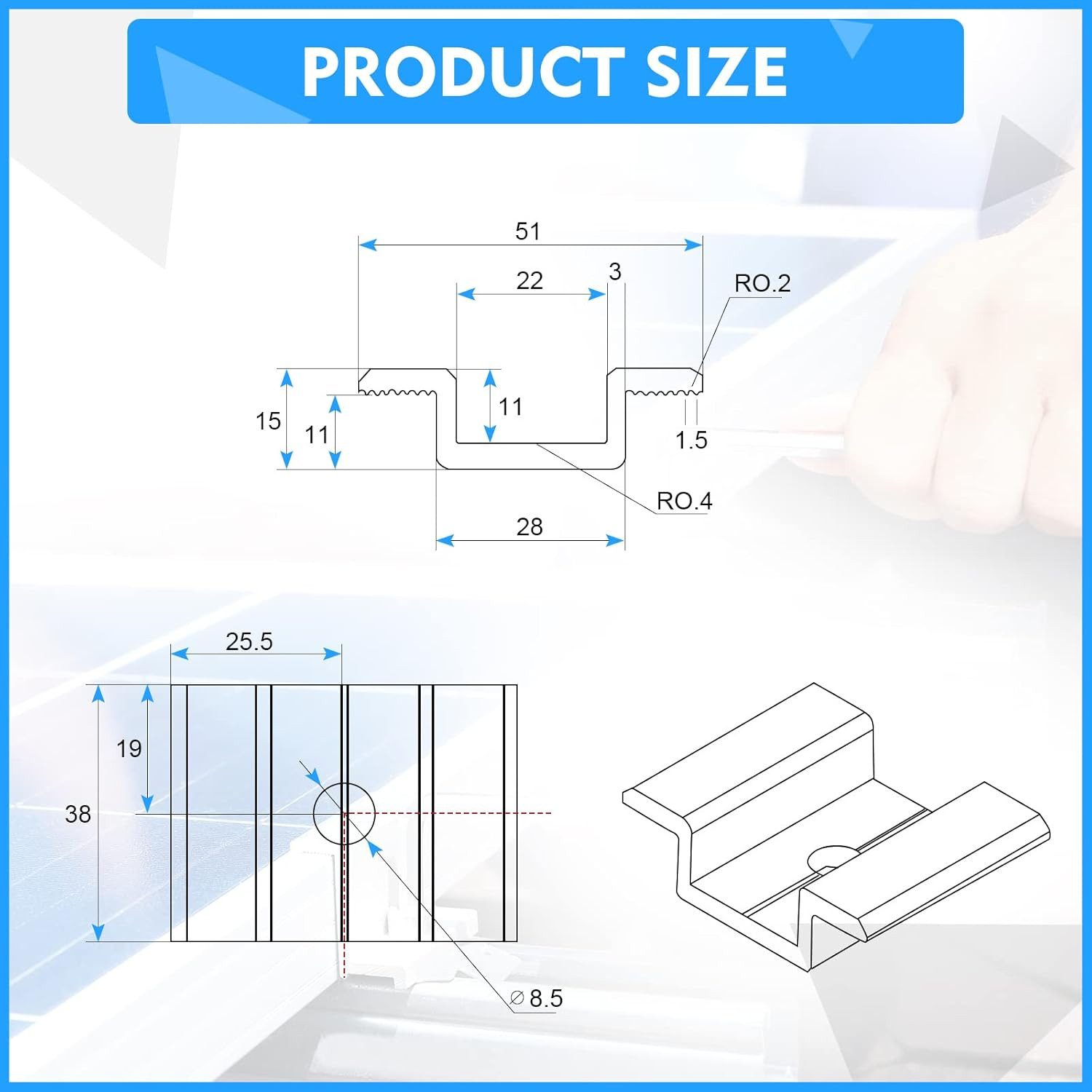 12 Pack Solar Panel Mid Clamps 1.06 Inch Solar Panel Bracket Aluminium M