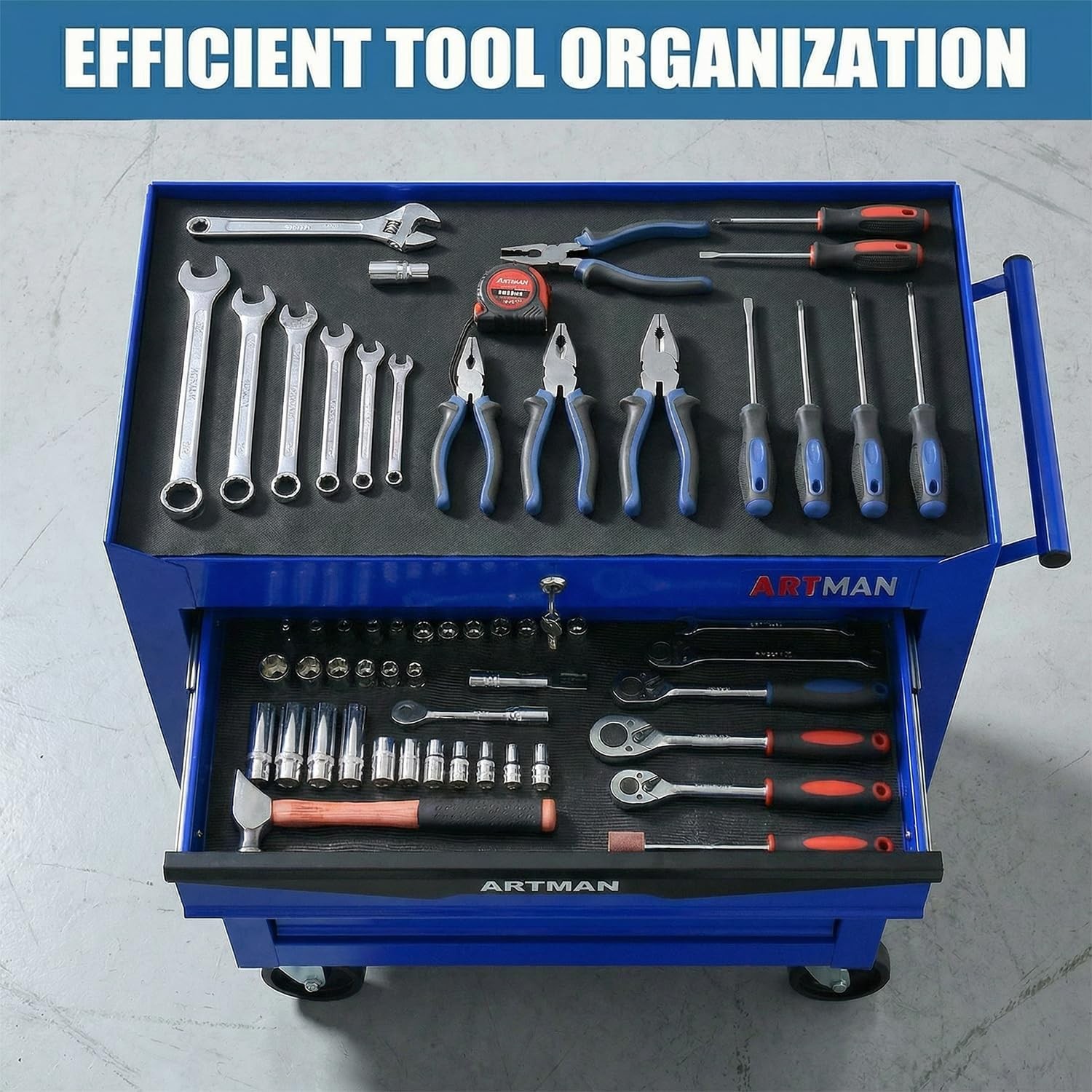 4/5/6/7-Drawer Rolling Tool Chest Storage Cabinet with Lockable Wheels(Blue)