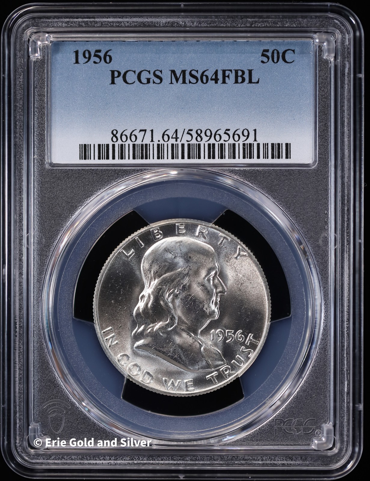 1956 50C Franklin Half Dollar PCGS MS 64 FBL