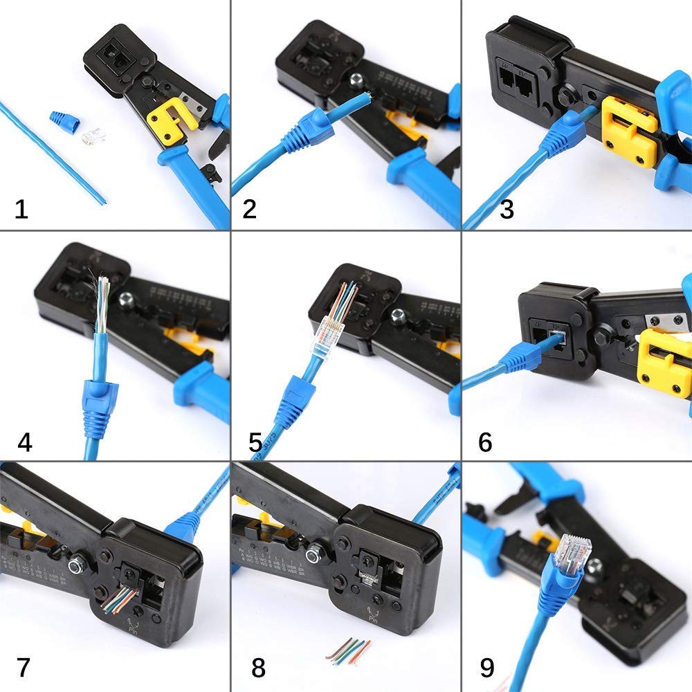 Professional Pass Through Network Tool Kit Cable Tester + RJ45 Crimp + 50 PCS