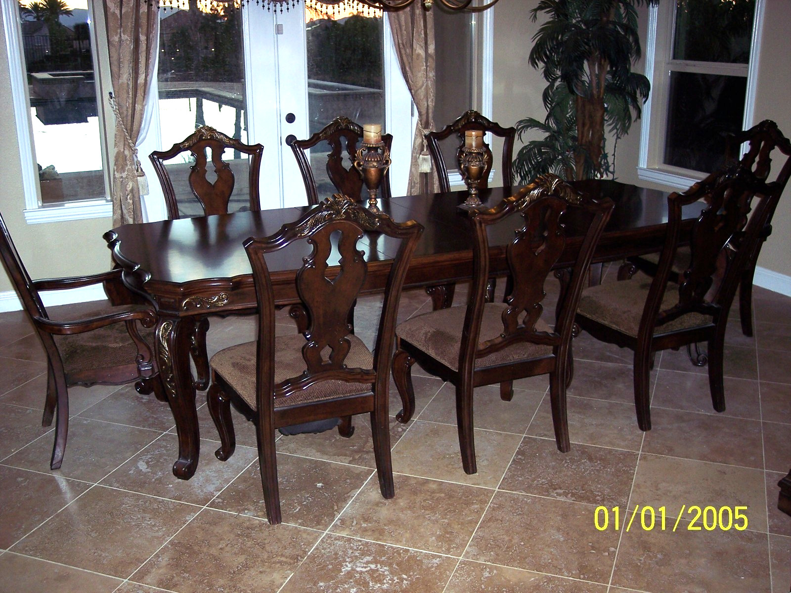 NEW Extendable 74"-108" Formal Dining Table & Chair Set Traditional Cherry Brown