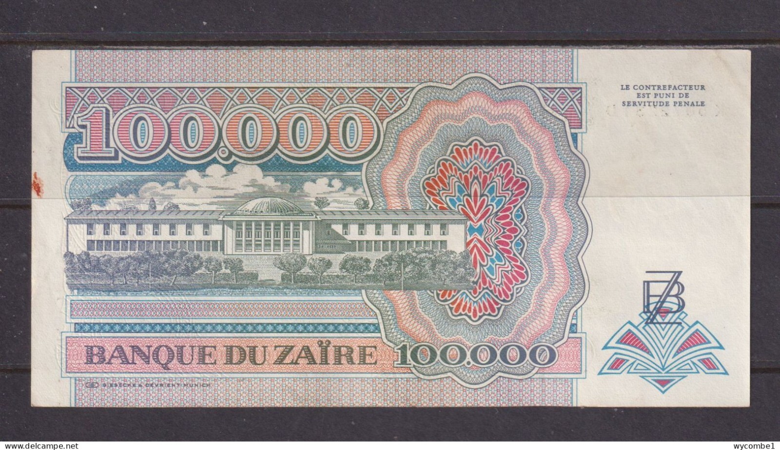 ZAIRE - 1992 100000 Zaires aUNC/XF Banknote as Scans