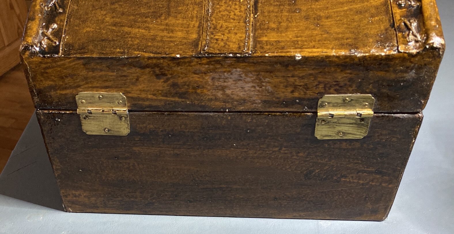 Decorative Brown Wooden Trunk with Front Buckle Snap Closure