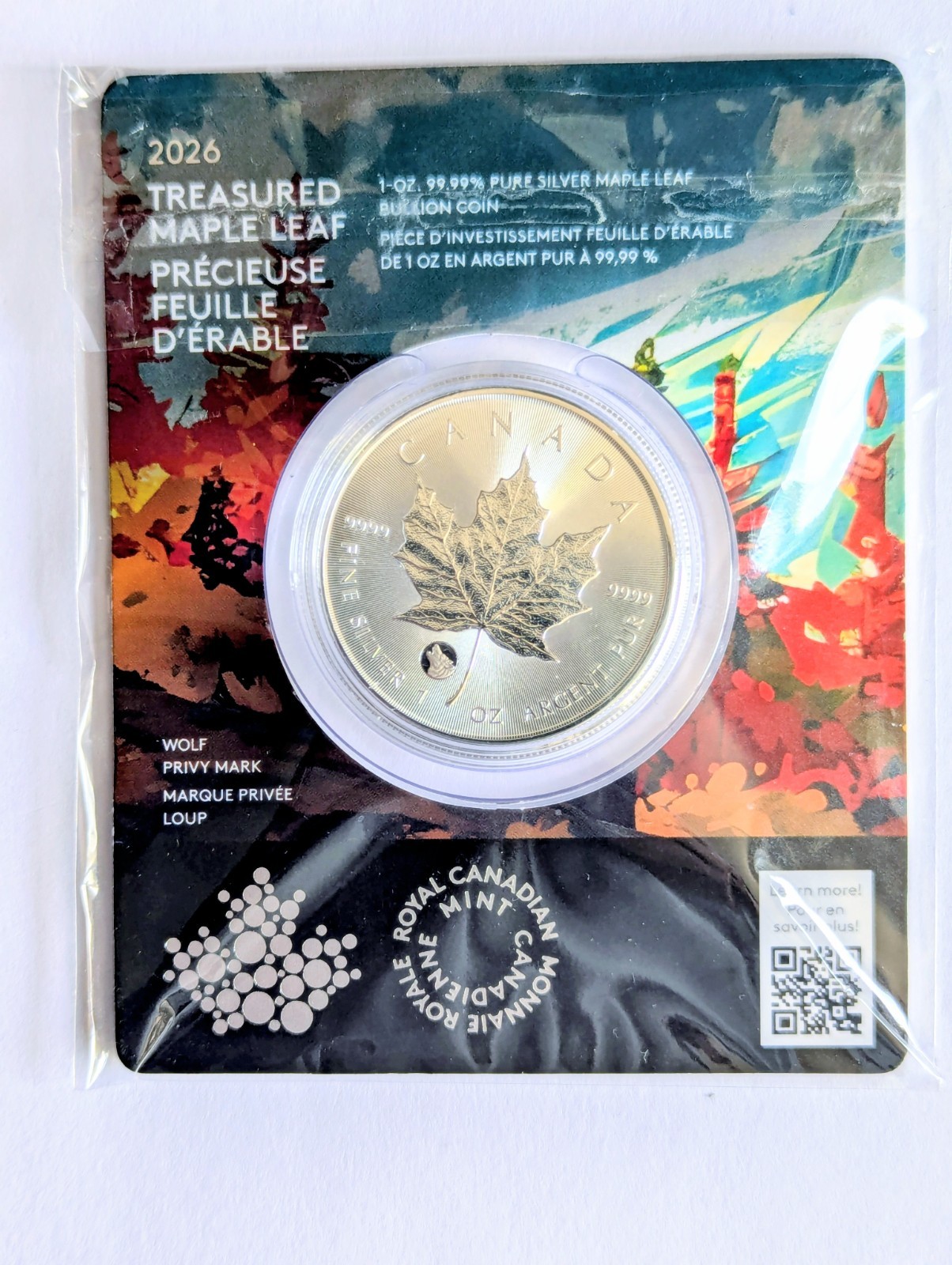 2026 Canada Treasured Maple Leaf 1oz Silver coin 9999 Wolf Privy Limited Mintage