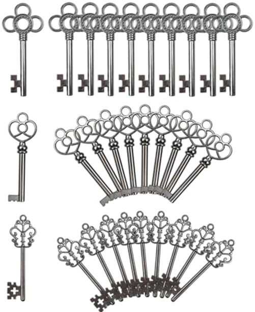 Mixed Set of 30 Large Skeleton Keys - Set of 30 Keys Gunmetal Black