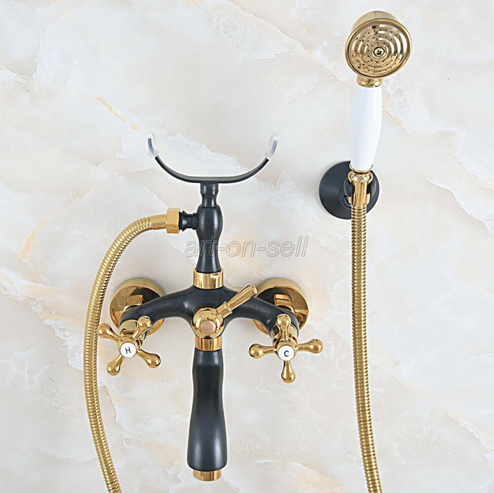 Black Gold Brass Wall Mount Bathroom Tub Clawfoot Faucet w/ Hand Shower  ana581